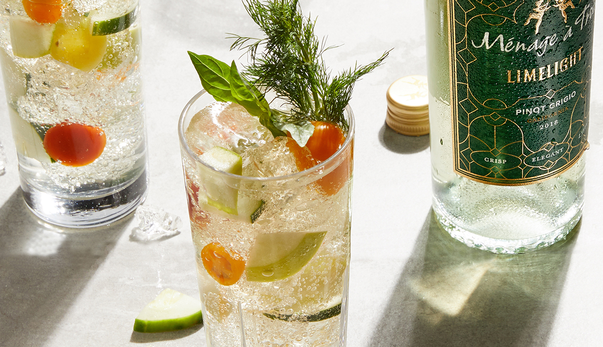 Garden of Eden cocktail made with Menage a Trois Limelight Pinot Grigio